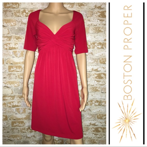 Boston Proper Red Twist Wrap Dress Empire Small - Picture 1 of 5
